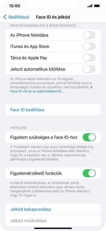 Válaszd a Jelkód bekapcsolása lehetőséget, és írj be kétszer egymás után egy tetszőleges képernyőzárkódot.