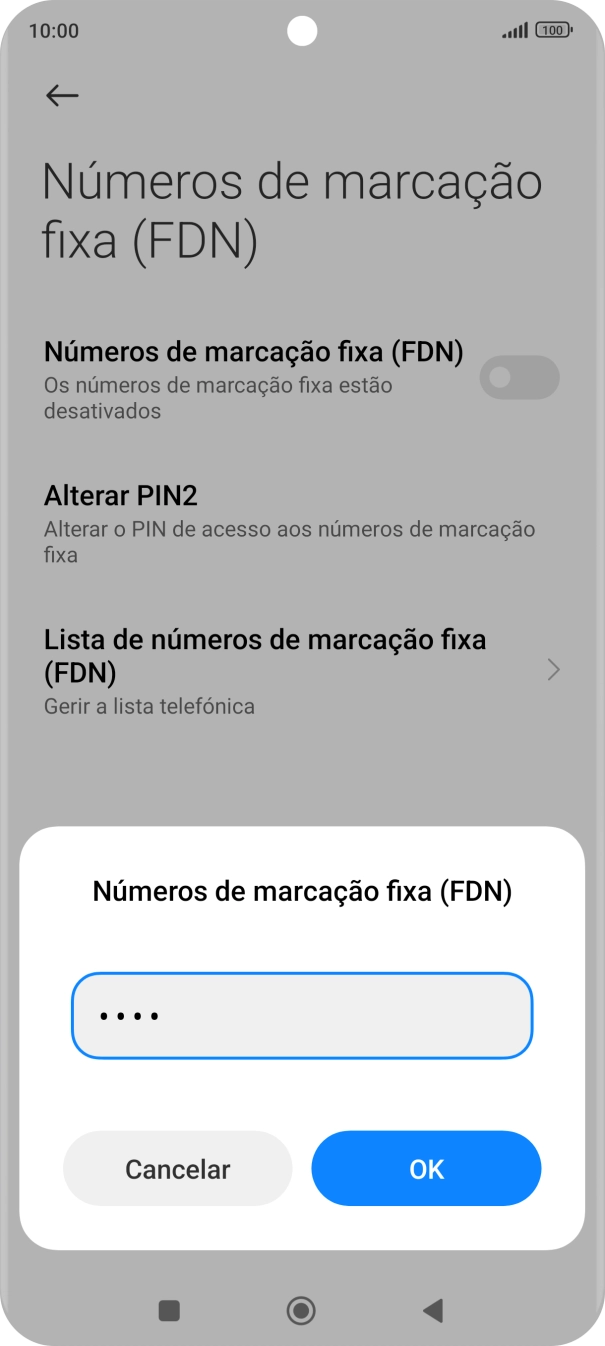 Introduza o código PIN2 e prima OK.