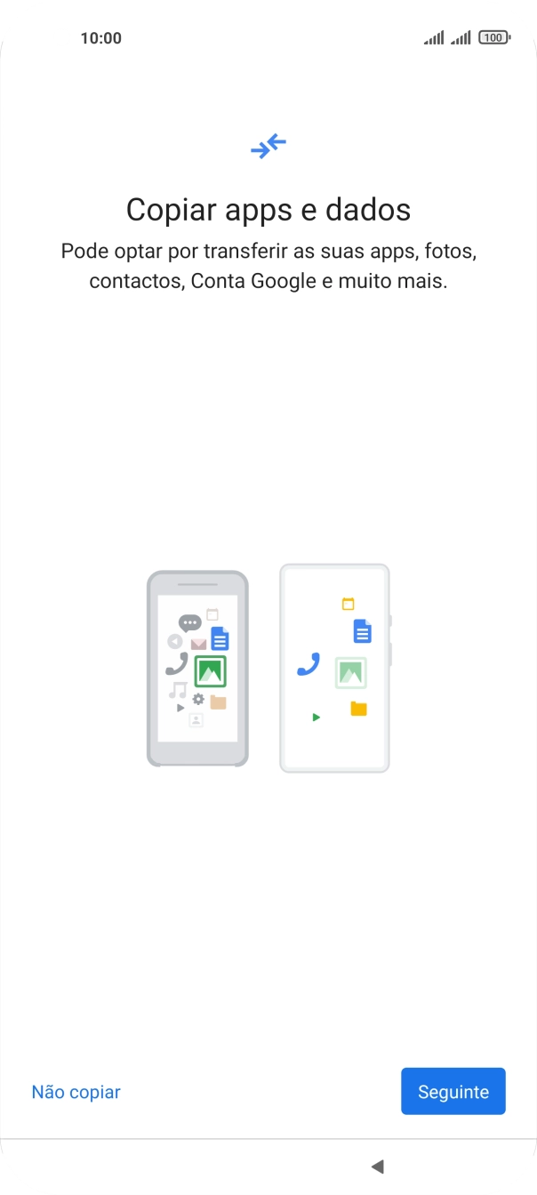 É possível transferir conteúdo de outro telefone quando o telefone for ativado antes da primeira utilização e quando o telefone tiver sido reiniciado. Quando esta imagem for mostrada no ecrã, o telefone está pronto para transferir conteúdo de outro telefone.