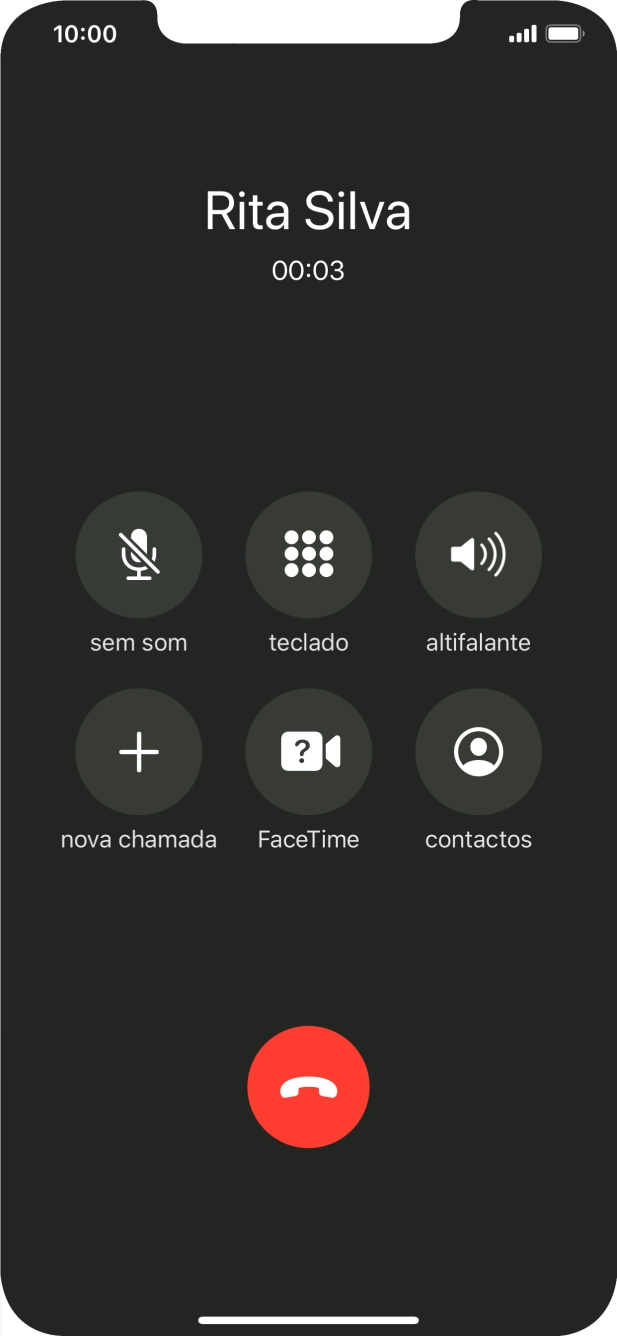 Prima o ícone para terminar chamada para terminar a chamada.