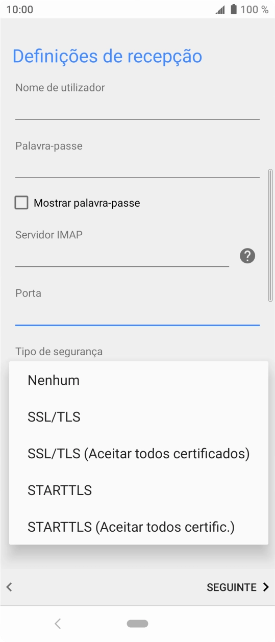 Prima SSL/TLS para ativar a função.