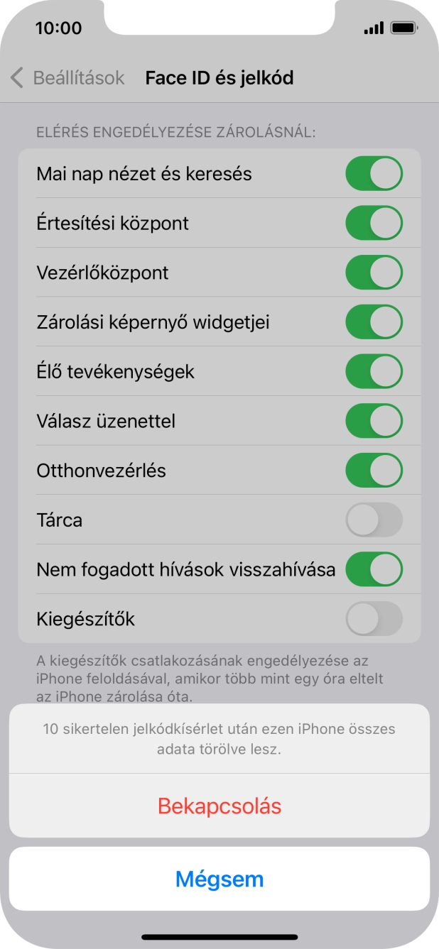 Ha bekapcsolod a funkciót, válaszd a Bekapcsolás lehetőséget.