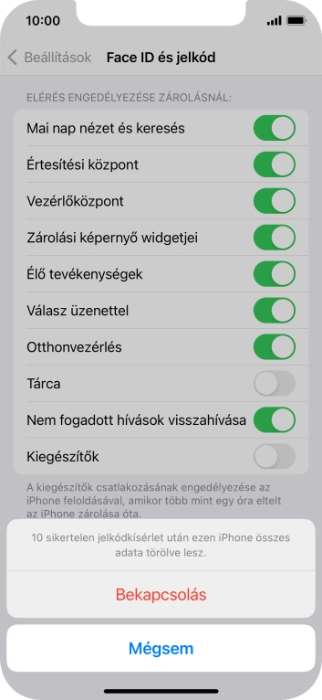 Ha bekapcsolod a funkciót, válaszd a Bekapcsolás lehetőséget.