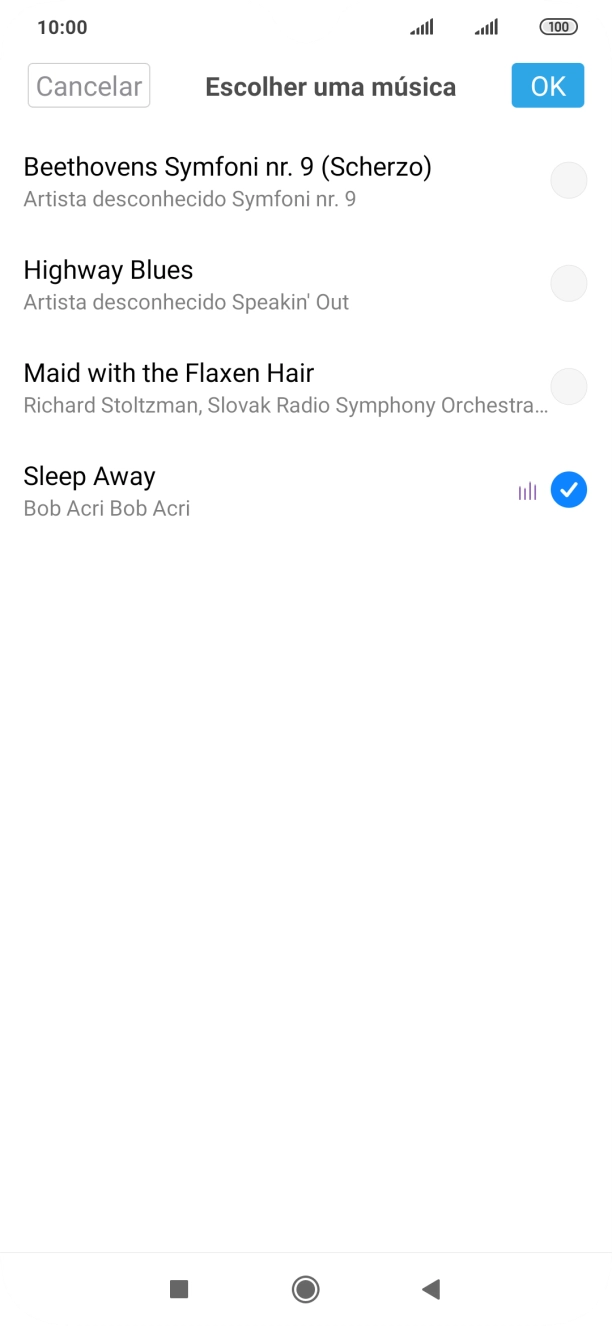 Quando tiver encontrado o tom de toque que pretende, prima OK.