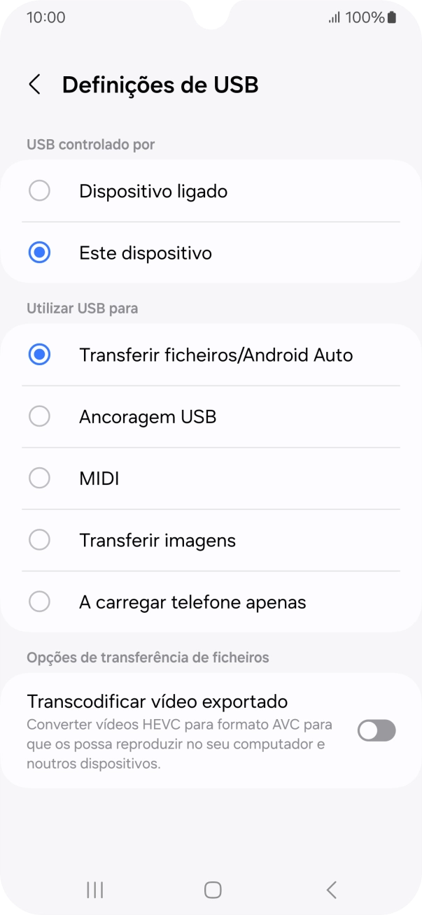 Prima Transferir ficheiros/Android Auto.