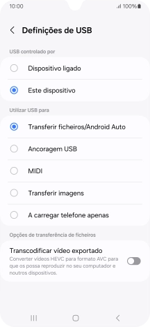 Prima Transferir ficheiros/Android Auto.