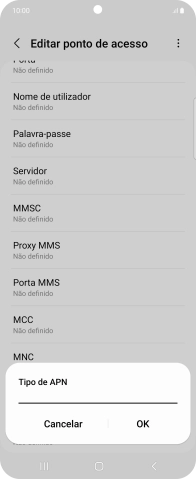 Introduza default e prima OK.