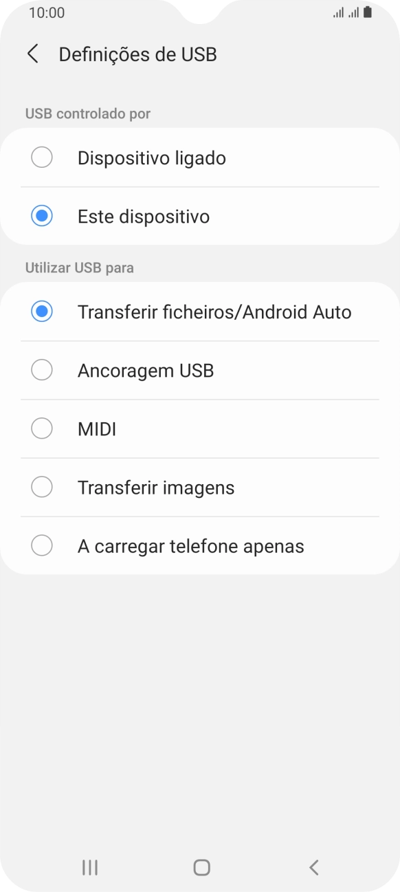 Prima Transferir ficheiros/Android Auto.