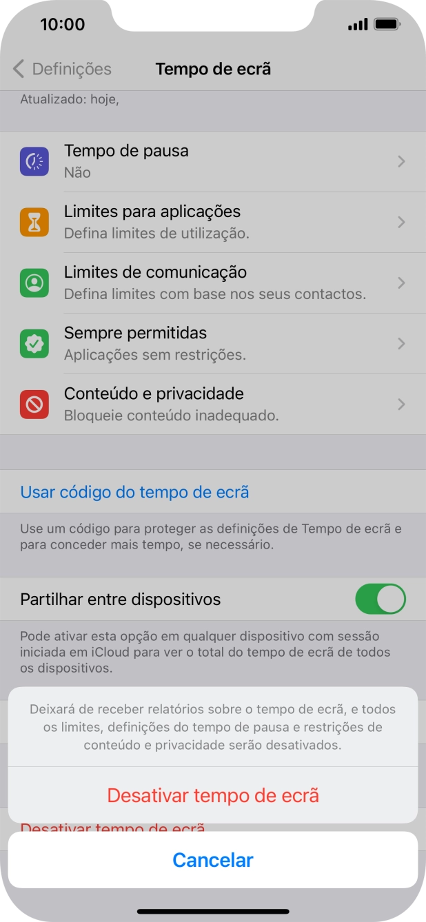 Prima Desativar tempo de ecrã.