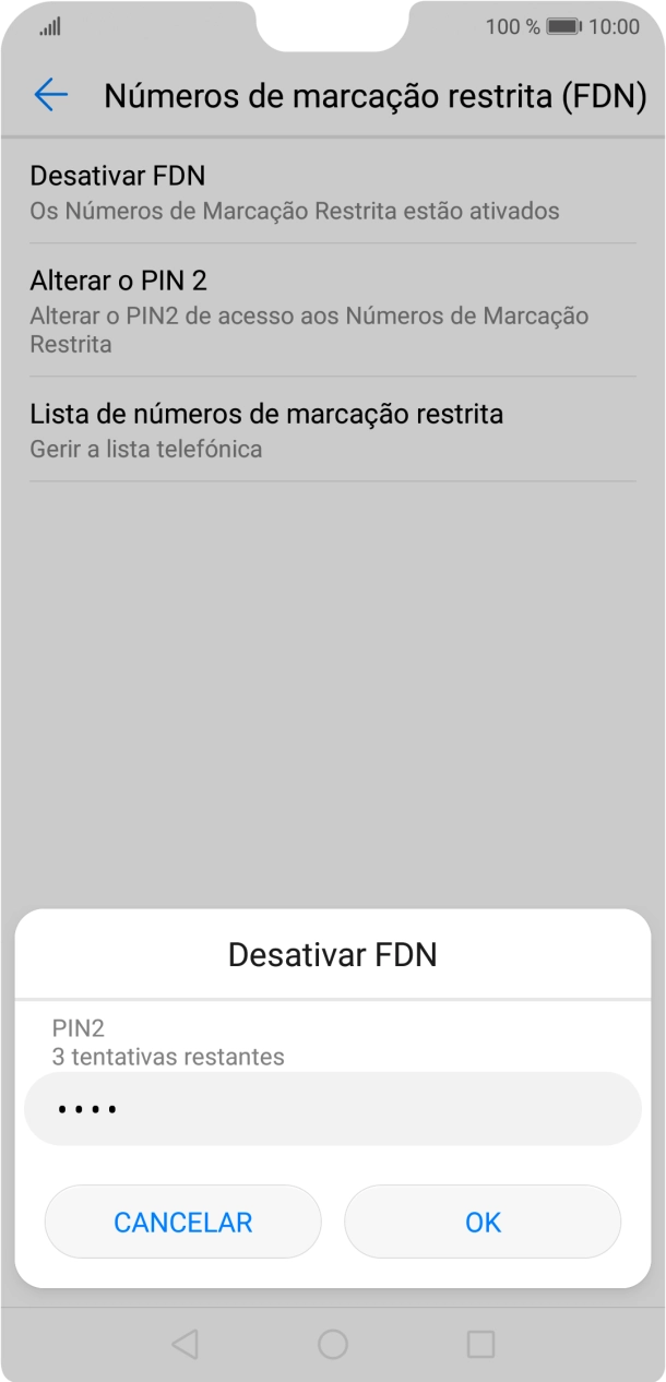 Introduza o código PIN2 e prima OK.