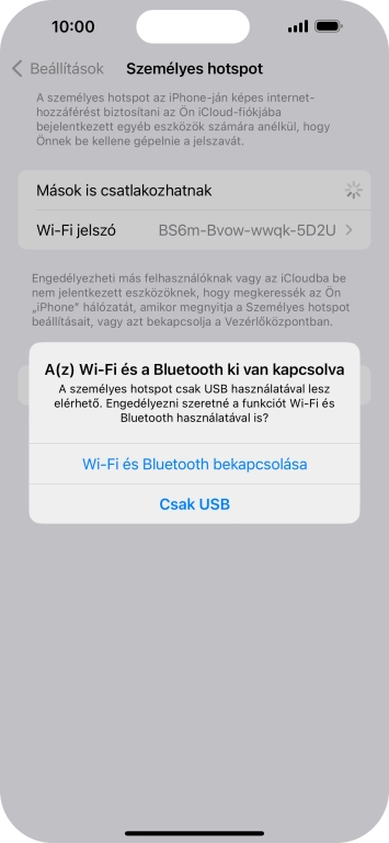 Amennyiben ki van kapcsolva a Wi-Fi, válaszd a Wi-Fi és Bluetooth bekapcsolása lehetőséget.