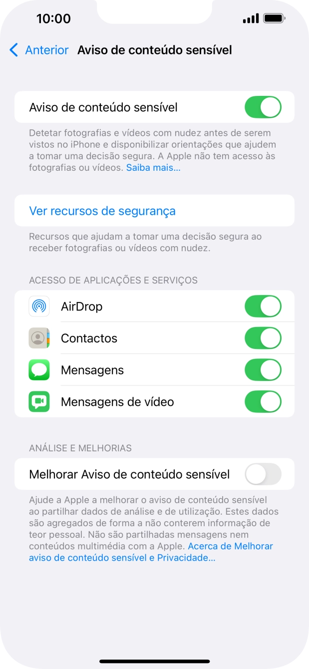 Prima o indicador junto das aplicações pretendidas para ativar ou desativar a função.
