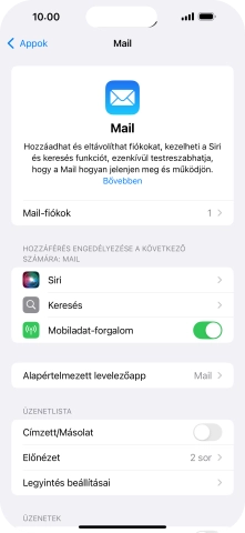 Válaszd a Mail-fiókok lehetőséget.