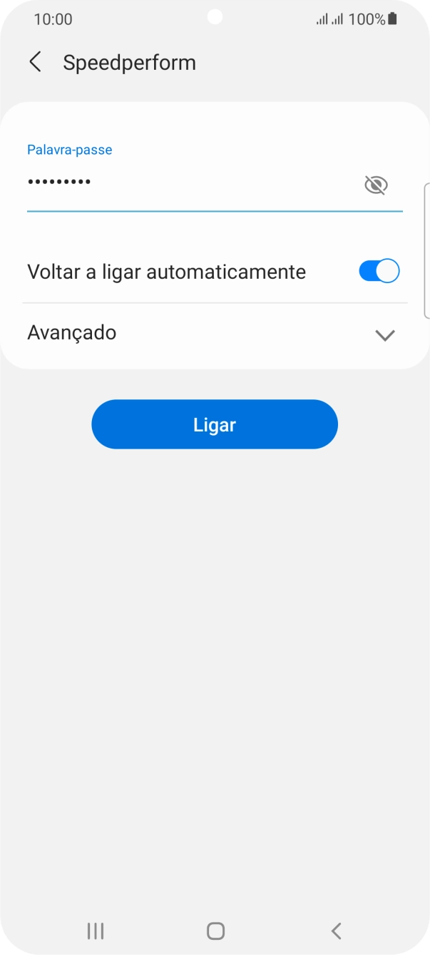 Introduza a password da rede Wi-Fi e prima Ligar.