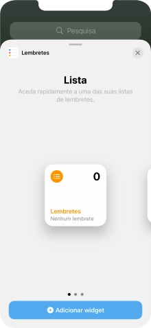 Para escolher a dimensão pretendida para o widget, deslize o dedo para a direita ou para a esquerda sobre o ecrã.