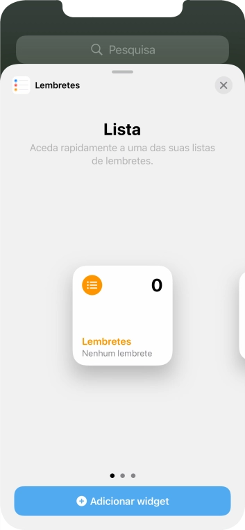 Para escolher a dimensão pretendida para o widget, deslize o dedo para a direita ou para a esquerda sobre o ecrã.