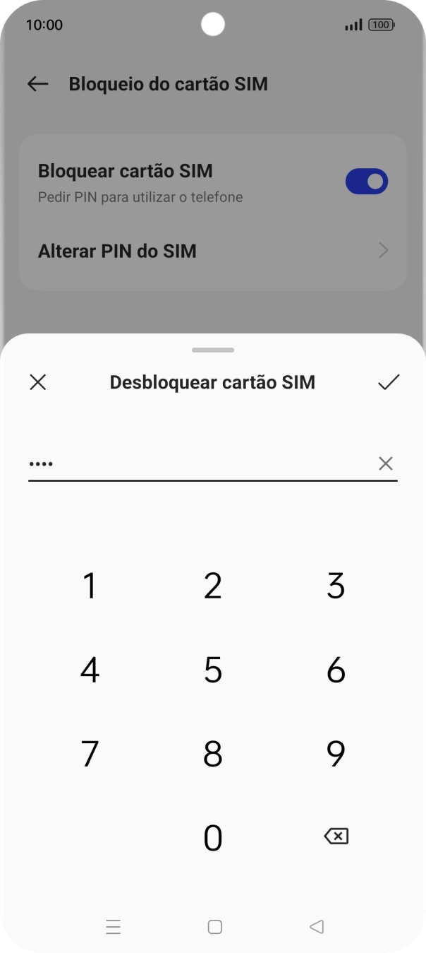 Introduza o código PIN e prima o ícone para aceitar.