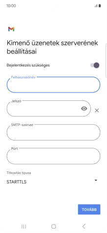 Kattints a „Jelszó” alatti mezőre, és írd be az e-mail szolgáltatód kimenő szerverének jelszavát.