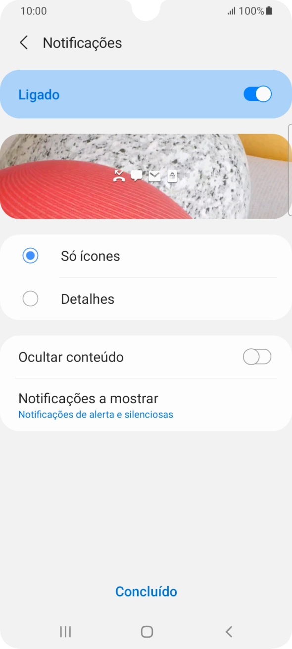 Prima as definições pretendidas para as ativar ou desativar.