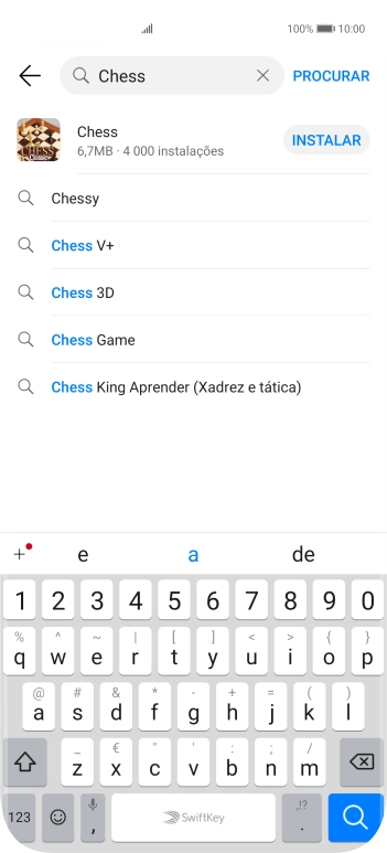 Introduza o nome ou categoria da app pretendida e prima o ícone para pesquisar.