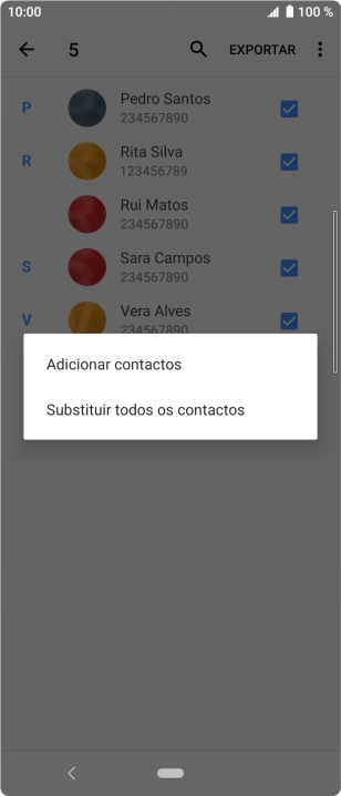 Se pretender manter os contactos existentes no cartão SIM, prima Adicionar contactos.