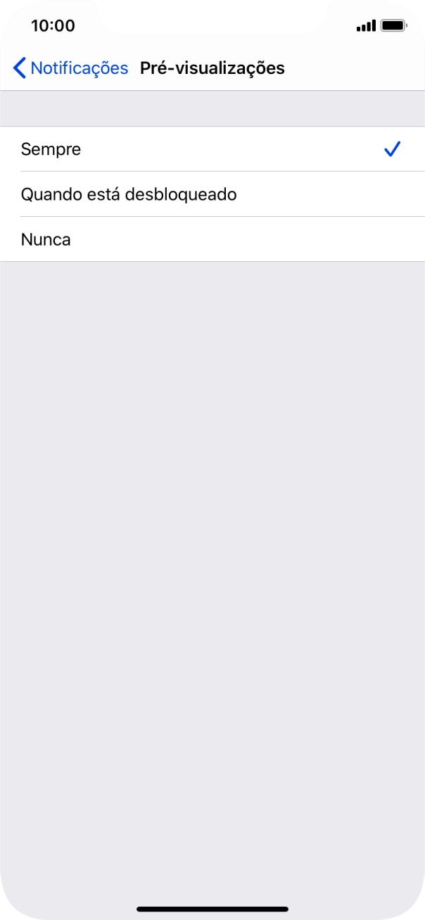 Para escolher a pré-visualização de notificações no ecrã bloqueado, prima Sempre.