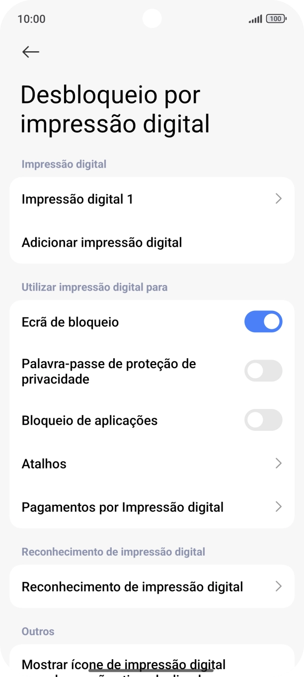 Prima os indicadores junto às definições pretendidas para as ativar ou desativar.
