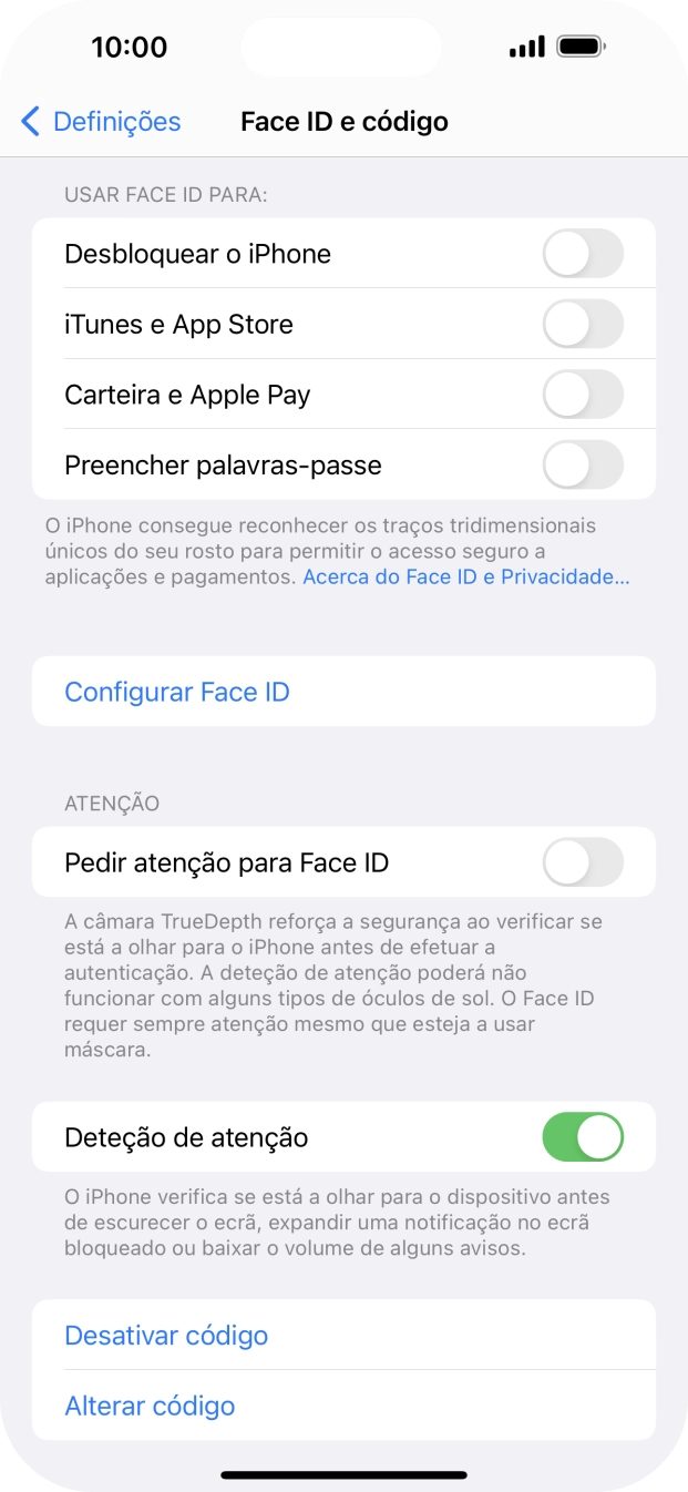 Prima Desativar código, e introduza o código de bloqueio.