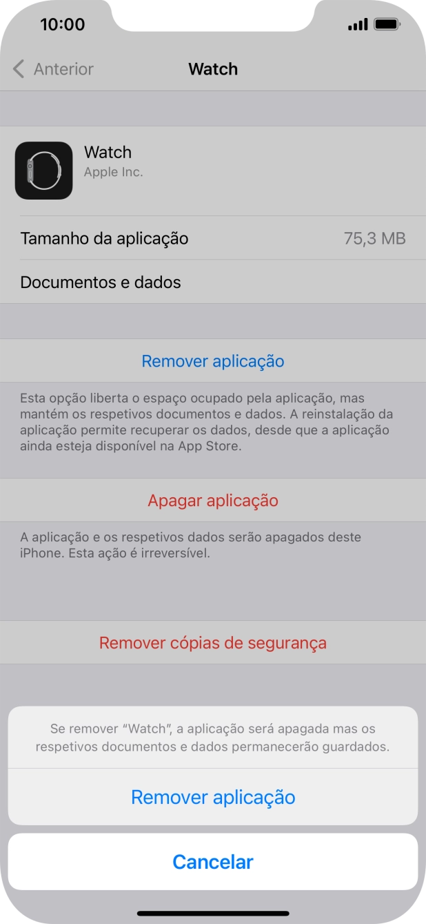 Prima Remover aplicação.
