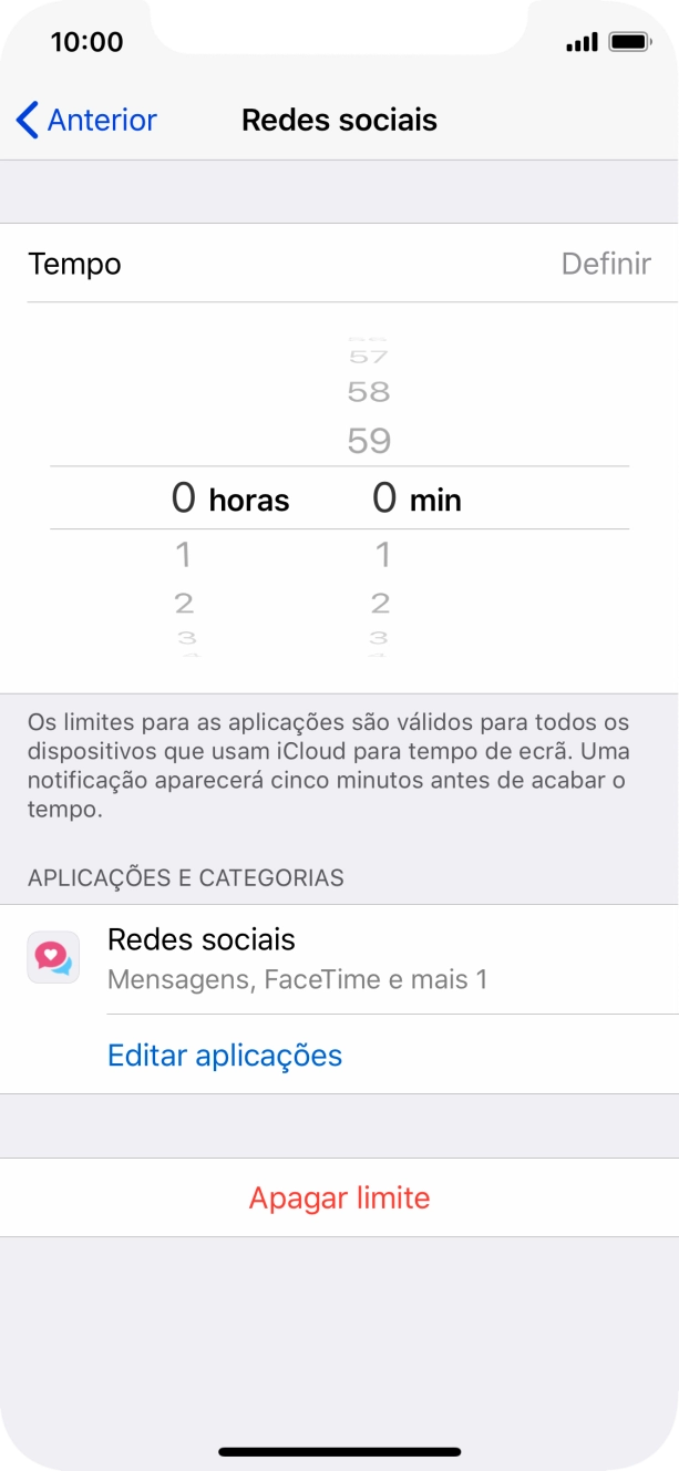 Defina o limite de tempo pretendido para uso da categoria selecionada.