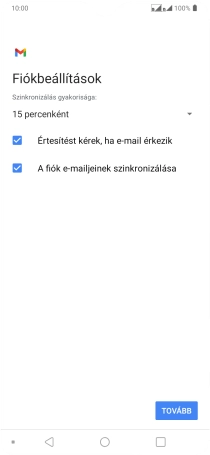 Amennyiben a kijelzőn ez a képernyőkép látható, az e-mail-fiókodat felismerte a rendszer, és automatikusan beállította. Kövesd a képernyőn megjelenő utasításokat  további adatok csatolásához, és fejezd be az új fiók létrehozását.