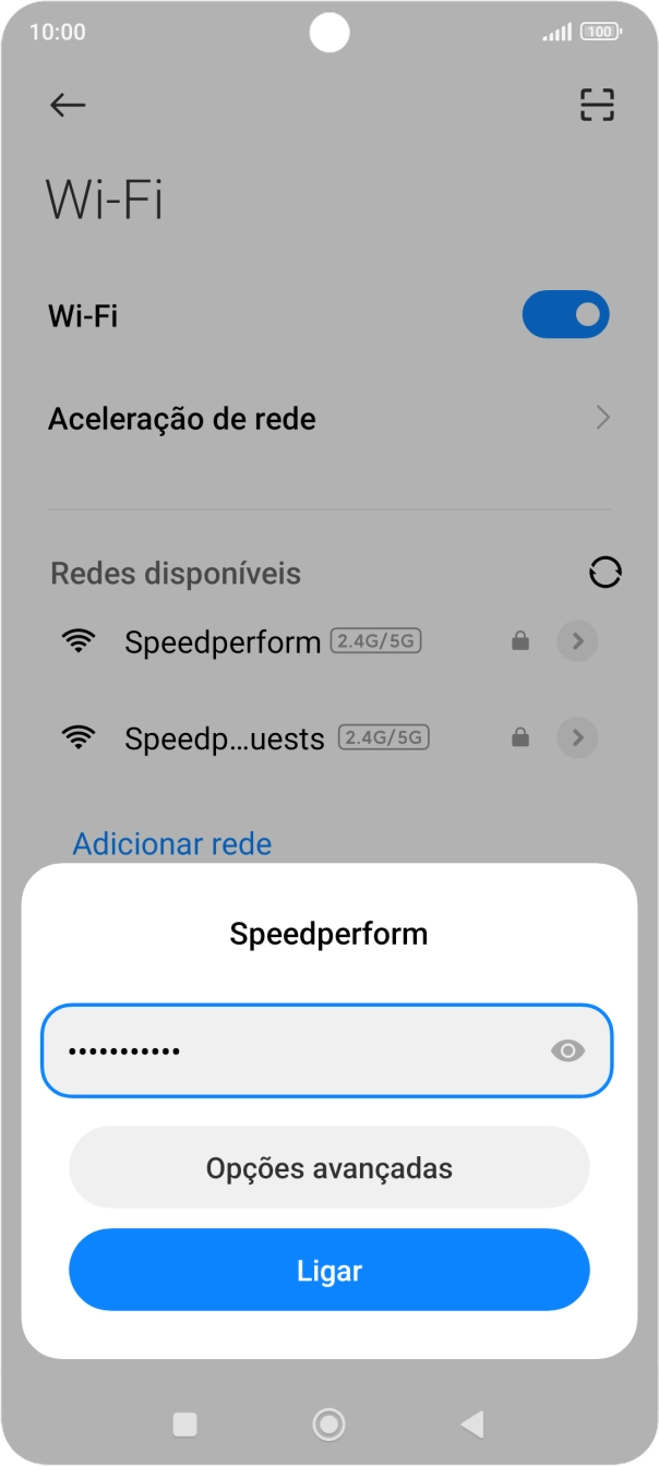 Introduza a password da rede Wi-Fi e prima Ligar.