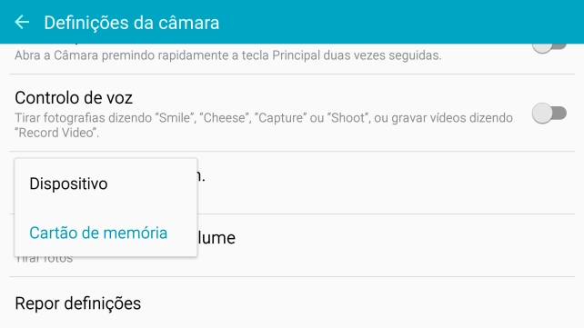 Prima Dispositivo para guardar as fotografias na memória do telefone.