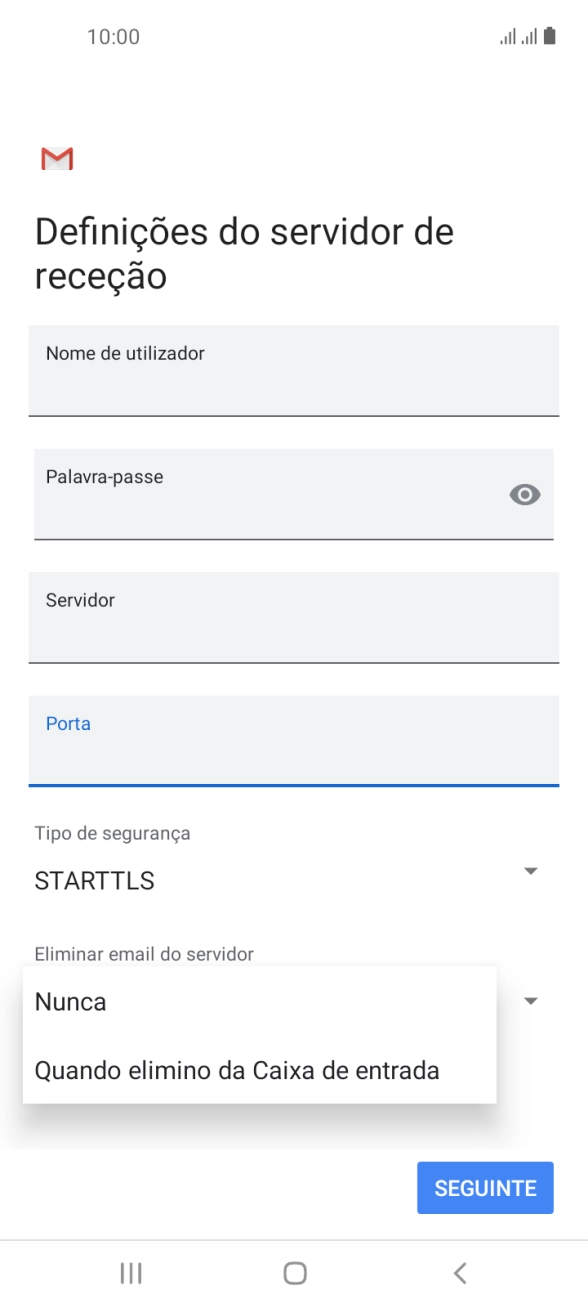 Prima Nunca para manter os e-mails no servidor quando estes são apagados no telefone.