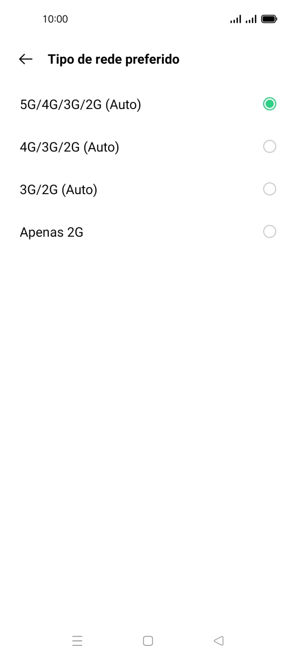 Prima o tipo de rede pretendido.