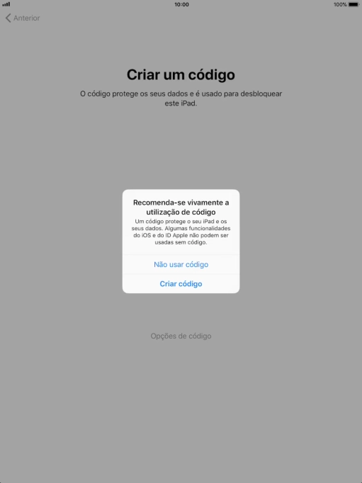 Se desativar a função, prima Não usar código.