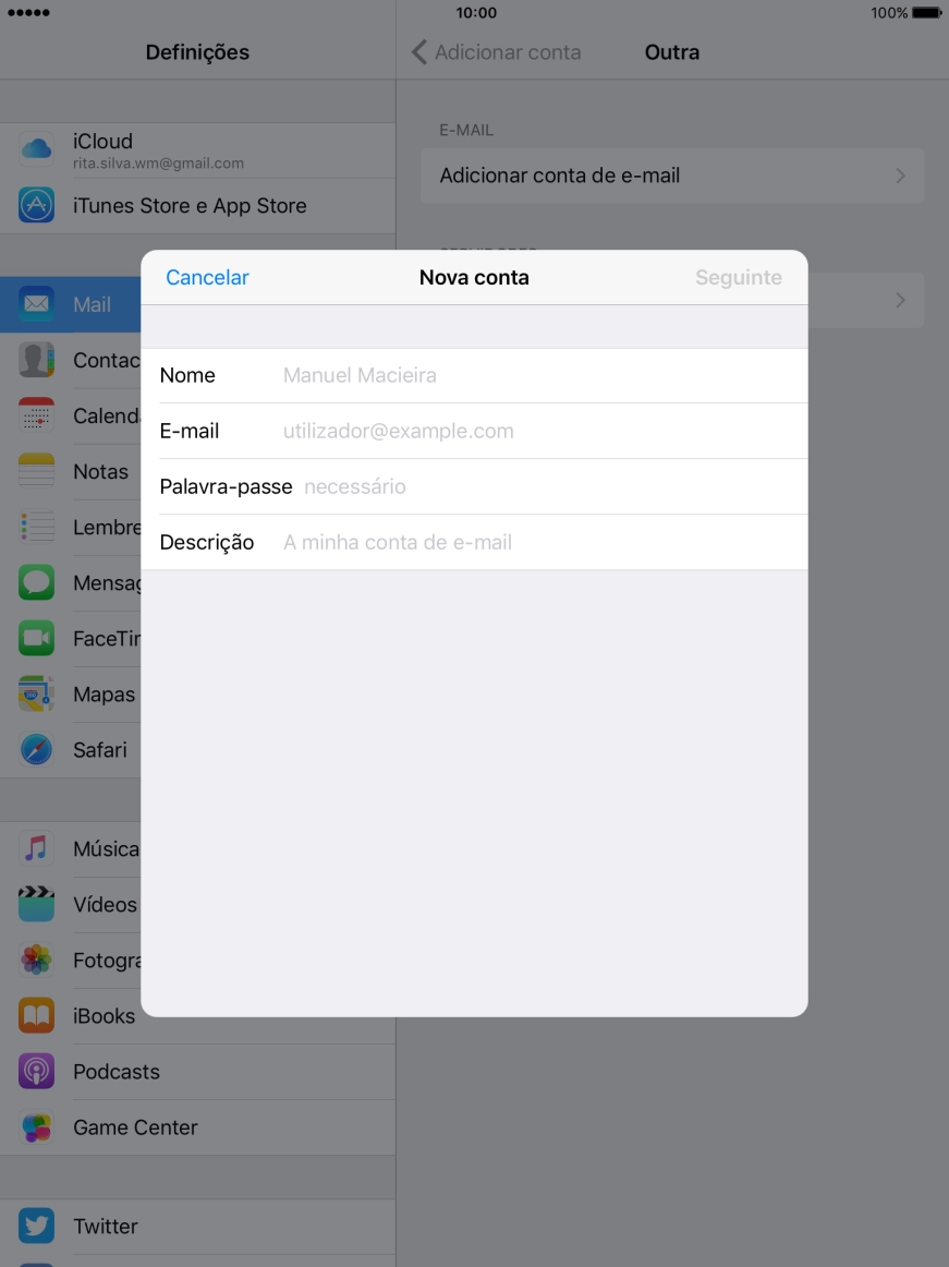 Prima Nome e introduza o nome do remetente pretendido.