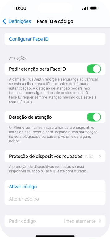 Prima Ativar código e introduza um código de bloqueio do telefone à escolha duas vezes de seguida.