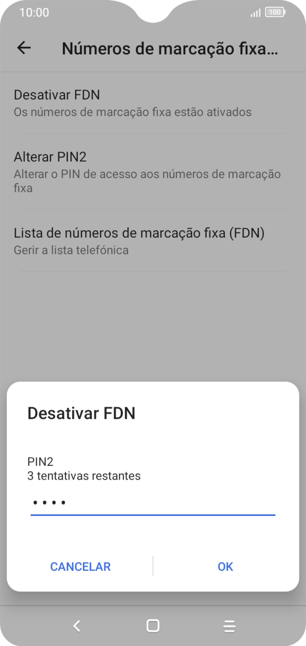 Introduza o código PIN2 e prima OK.
