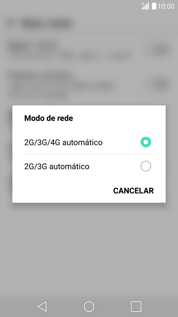 Prima o tipo de rede pretendido.
