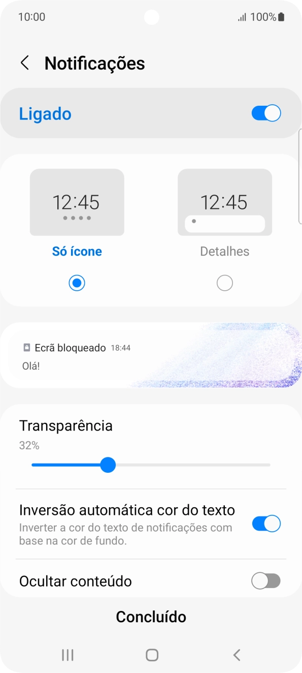 Prima as definições pretendidas para as ativar ou desativar.
