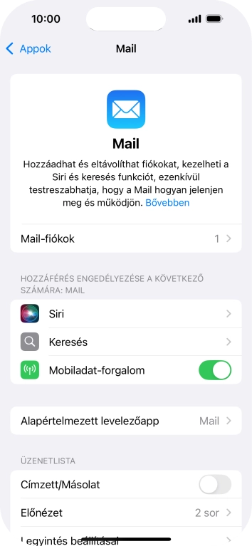 Válaszd a Mail-fiókok lehetőséget.