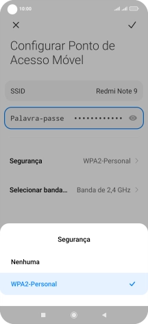 Prima WPA2-Personal para proteger o hotspot Wi-Fi com uma password.