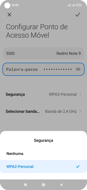 Prima WPA2-Personal para proteger o hotspot Wi-Fi com uma password.