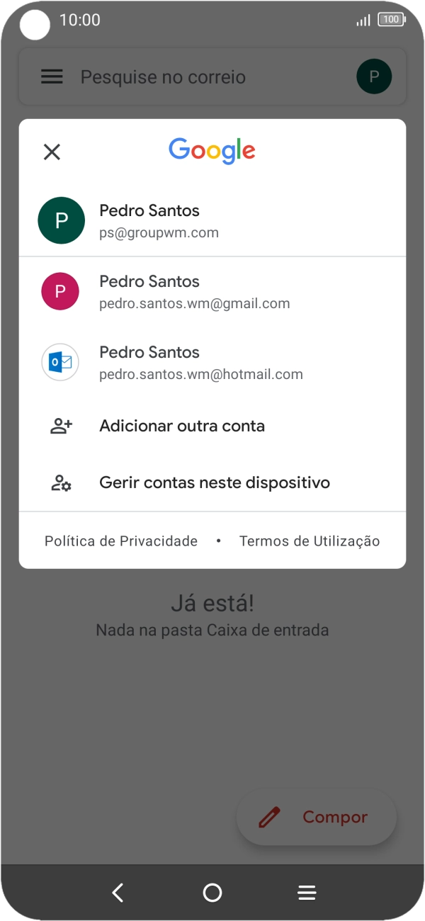 Prima a conta de e-mail pretendida.