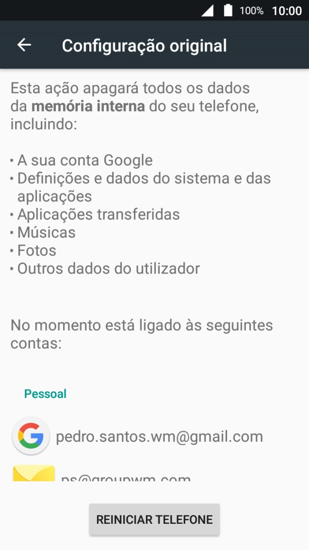 Prima REINICIAR TELEFONE.