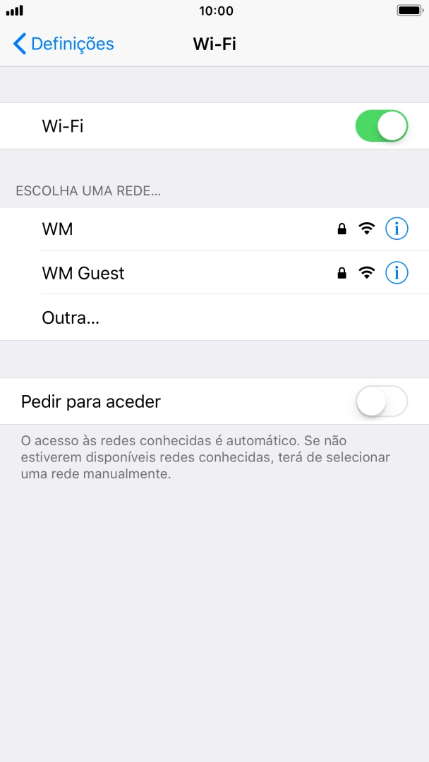 Prima a rede Wi-Fi pretendida e introduza a password da rede Wi-Fi.