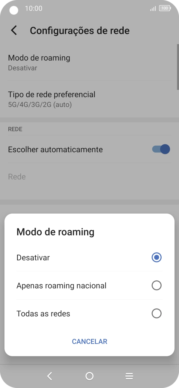 Prima a definição pretendida para ativar ou desativar a função.