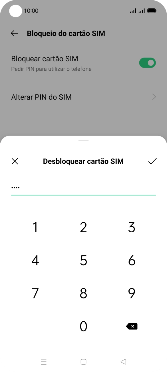 Introduza o código PIN e prima o ícone para aceitar.