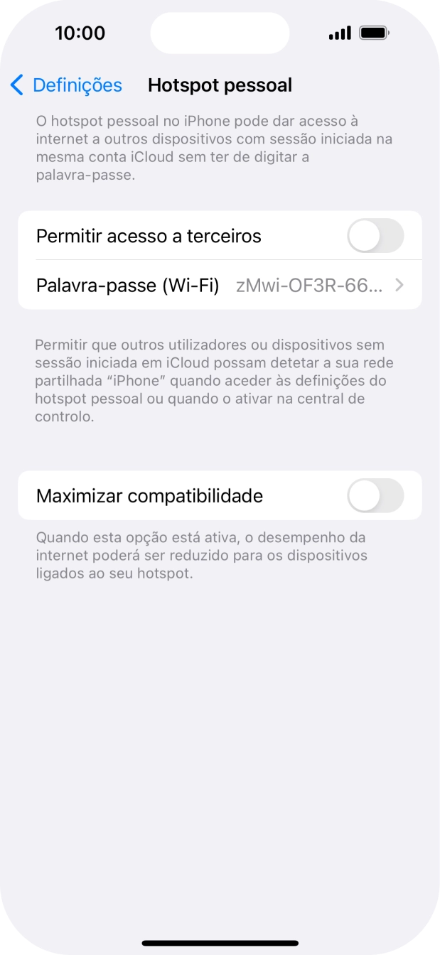 Prima Palavra-passe (Wi-Fi) e introduza a password pretendida.